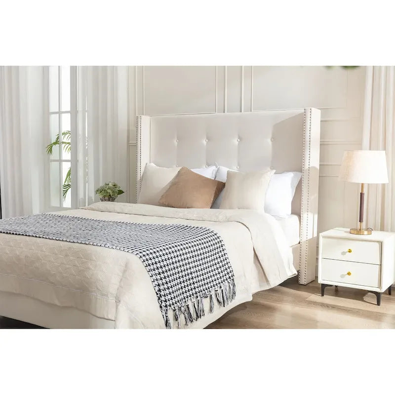 54 High King Velvet Upholstered Bed With Tufted Wingback Headboard