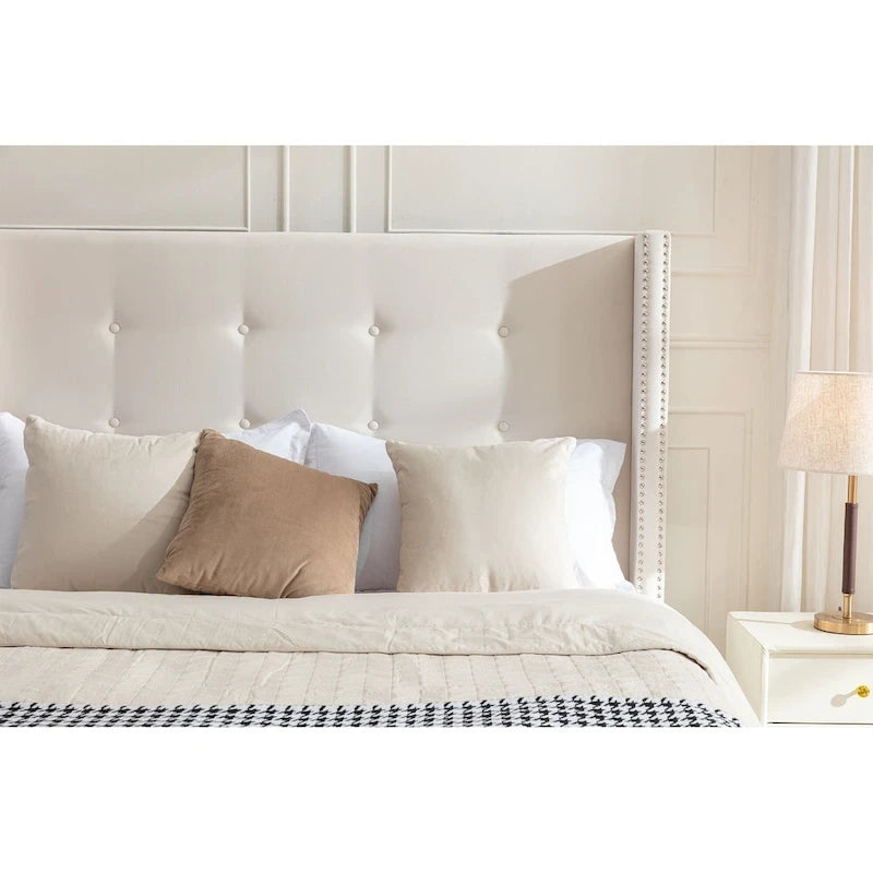 54 High King Velvet Upholstered Bed With Tufted Wingback Headboard