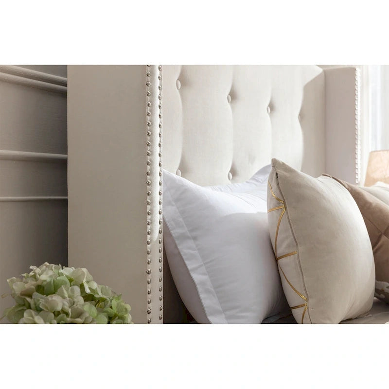 54 High King Velvet Upholstered Bed With Tufted Wingback Headboard