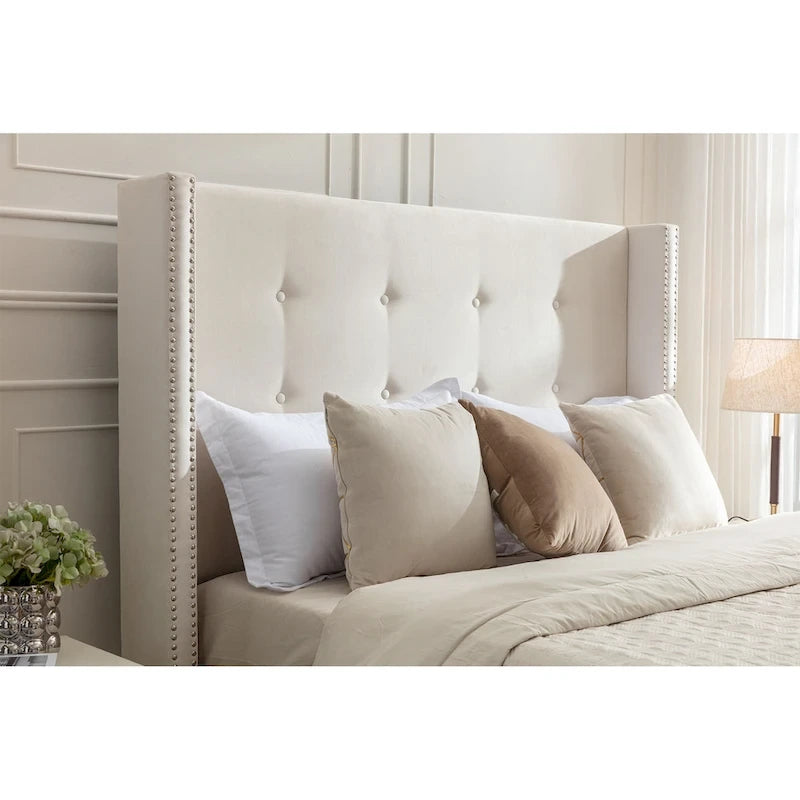 54 High King Velvet Upholstered Bed With Tufted Wingback Headboard