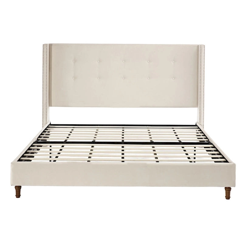 54 High King Velvet Upholstered Bed With Tufted Wingback Headboard