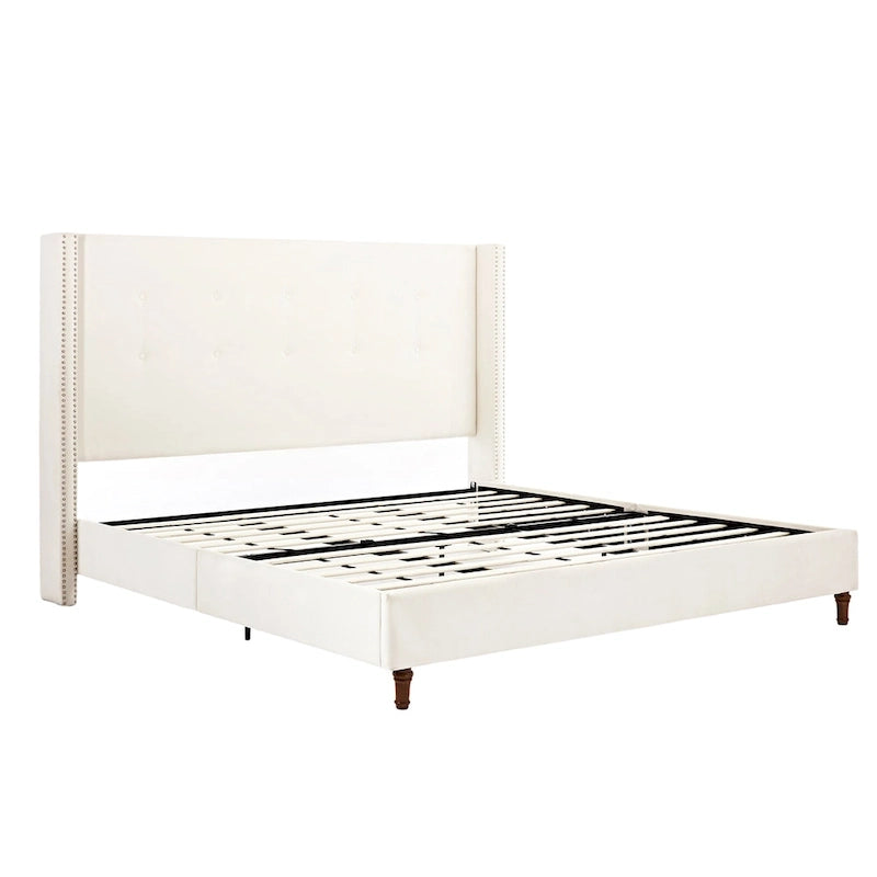 54 High King Velvet Upholstered Bed With Tufted Wingback Headboard