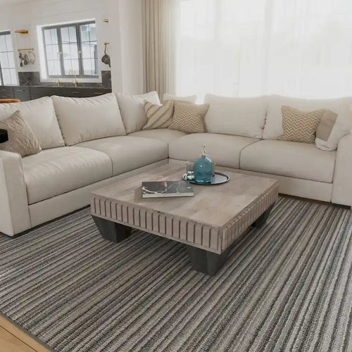 Tokyo Inspired 36 Inch Square Mango Wood Coffee Table - Handcrafted with Elegant Sandblasted Gray Finish And Tapered Legs
