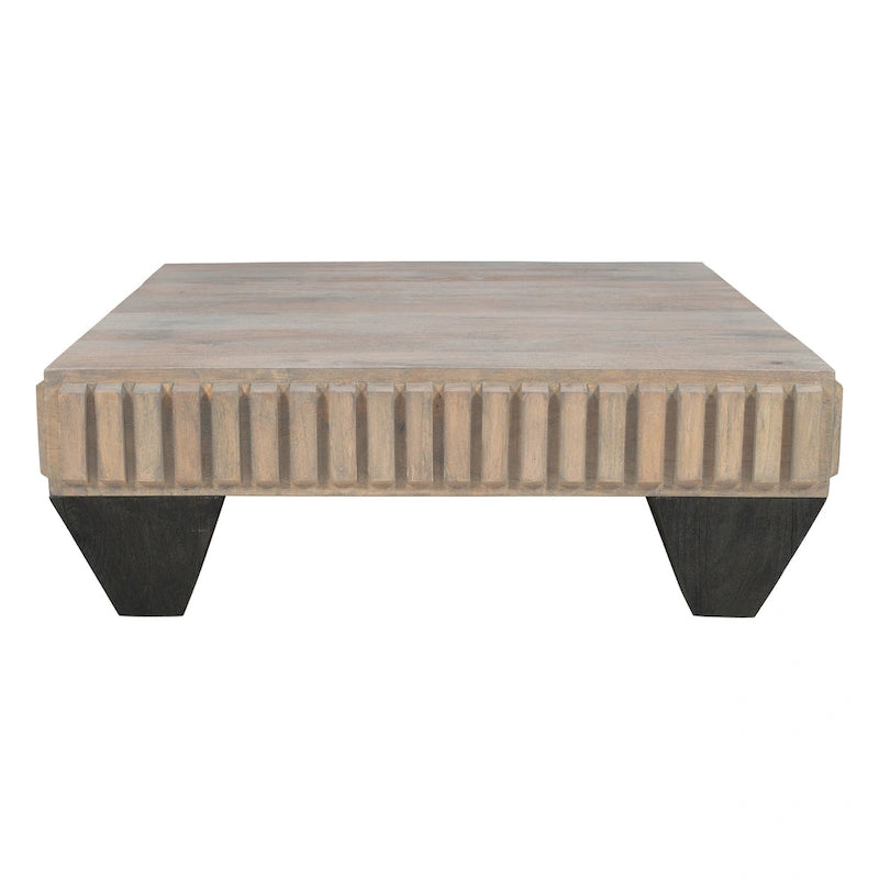 Tokyo Inspired 36 Inch Square Mango Wood Coffee Table - Handcrafted with Elegant Sandblasted Gray Finish And Tapered Legs