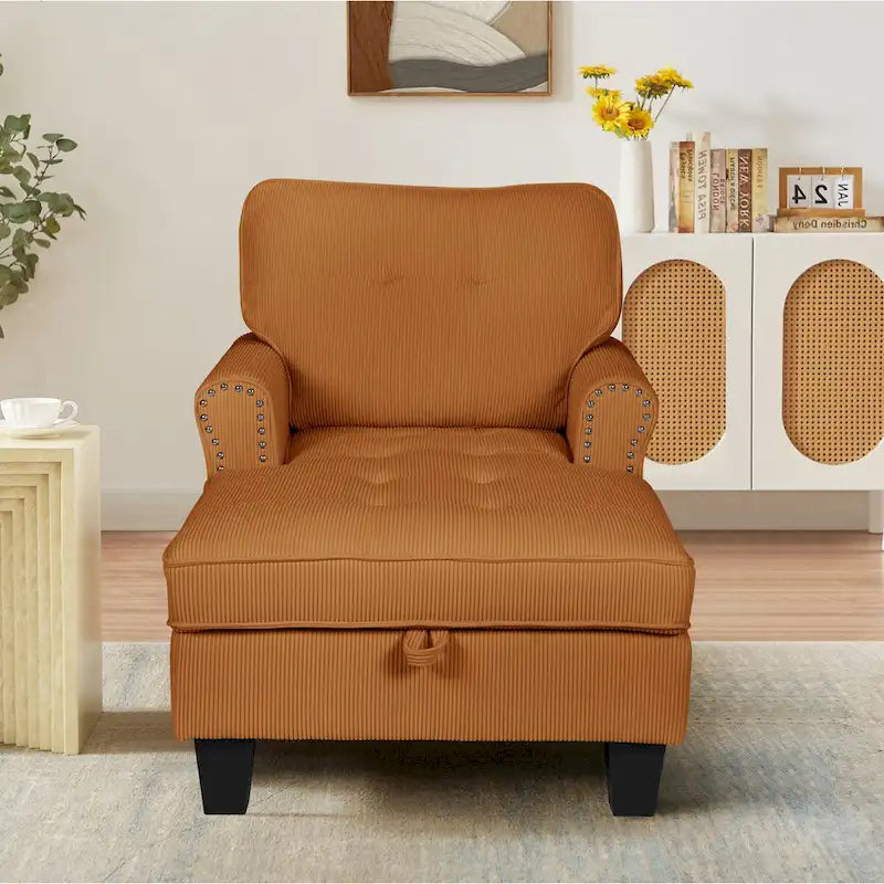 Chaise Lounge Indoor Sleeper Sofa Bed Chair Upholstered Lounge Chair for Bedroom Living Room with Rivets Beige