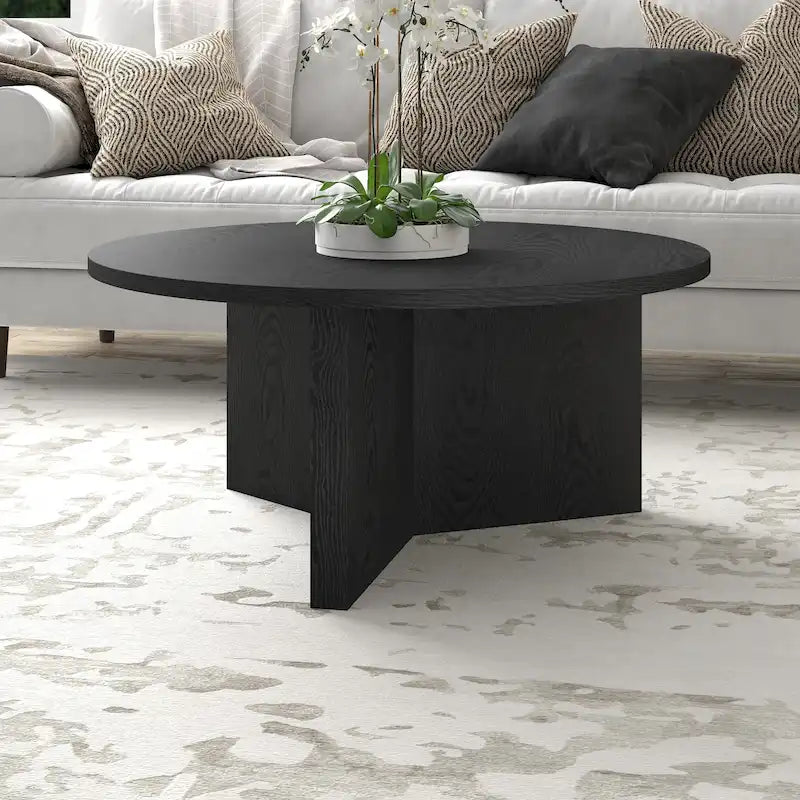 36 Wide Round Coffee Table With Cross Shaped Base