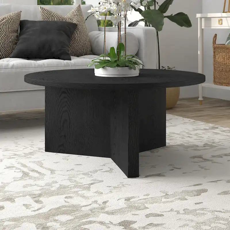 36 Wide Round Coffee Table With Cross Shaped Base