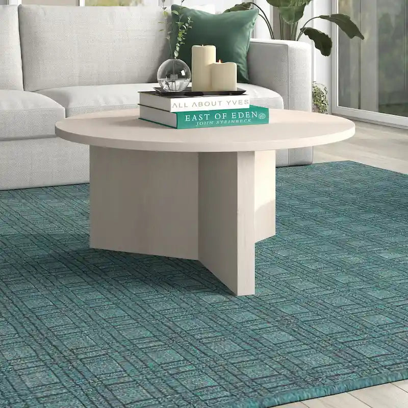 36 Wide Round Coffee Table With Cross Shaped Base