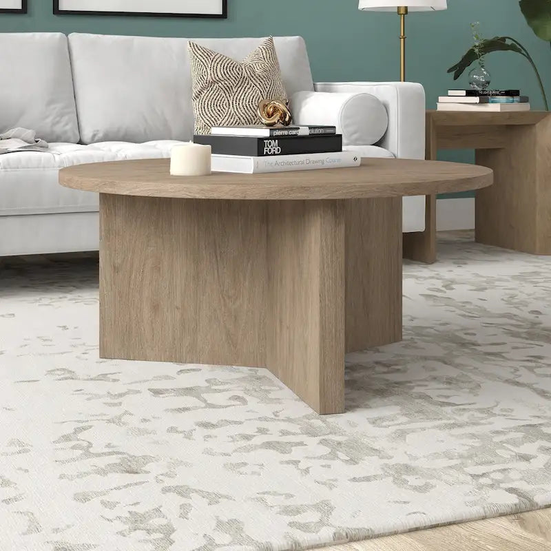 36 Wide Round Coffee Table With Cross Shaped Base