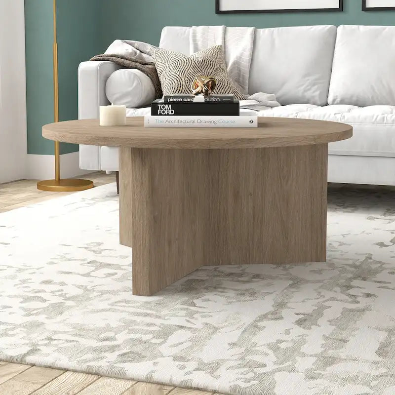 36 Wide Round Coffee Table With Cross Shaped Base