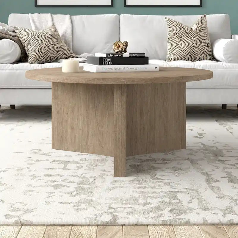 36 Wide Round Coffee Table With Cross Shaped Base