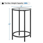 Round Accent Table Bedside Table with Metal Frame Glass Top