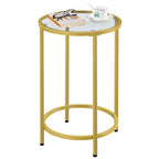 Round Accent Table Bedside Table with Metal Frame Glass Top