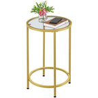 Round Accent Table Bedside Table with Metal Frame Glass Top