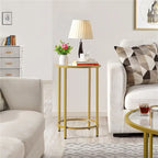 Round Accent Table Bedside Table with Metal Frame Glass Top
