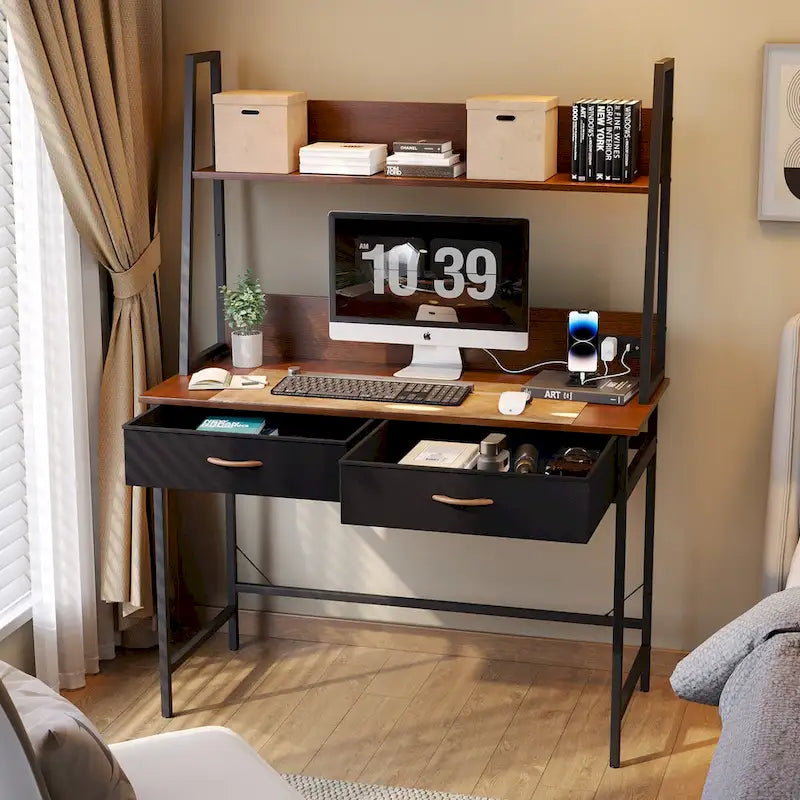 Computer Desk Home Office Desk with Power Outlet Study Writing Table