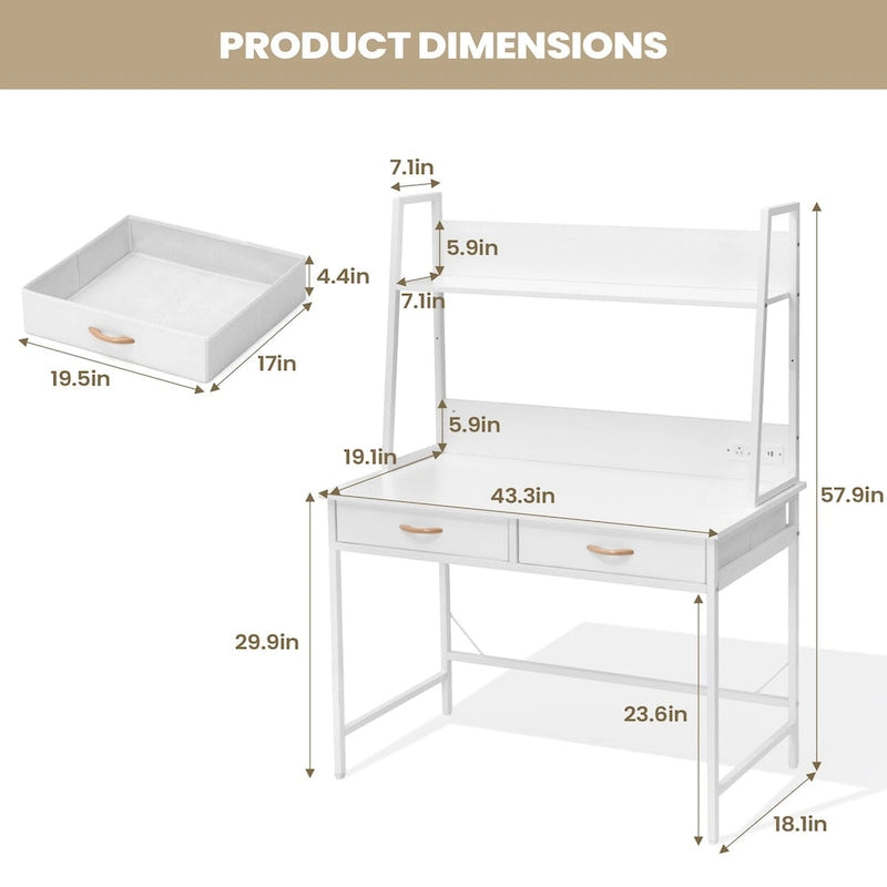 Computer Desk Home Office Desk with Power Outlet Study Writing Table