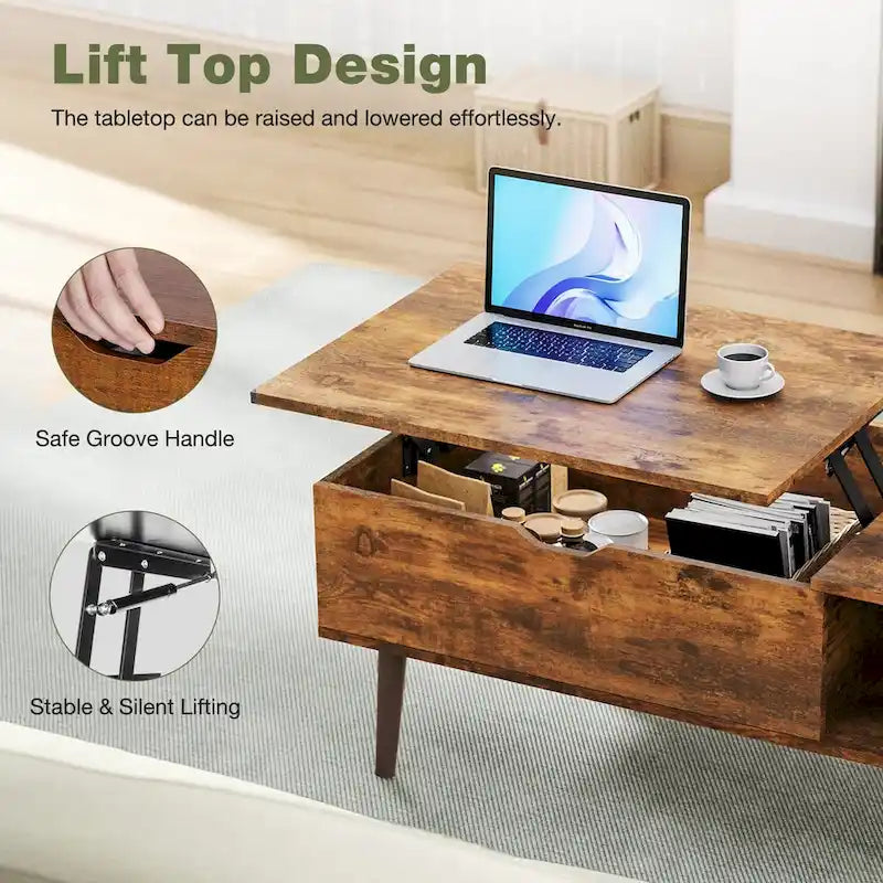 Lift Top Coffee Storage Wood Tables with Hidden Compartment Small Dining Desk for Home Living Room Office