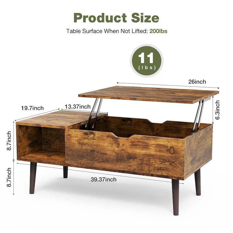 Lift Top Coffee Storage Wood Tables with Hidden Compartment Small Dining Desk for Home Living Room Office