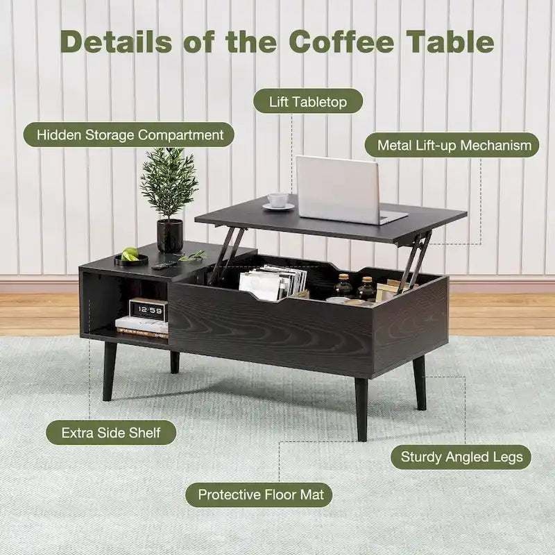 Lift Top Coffee Storage Wood Tables with Hidden Compartment Small Dining Desk for Home Living Room Office