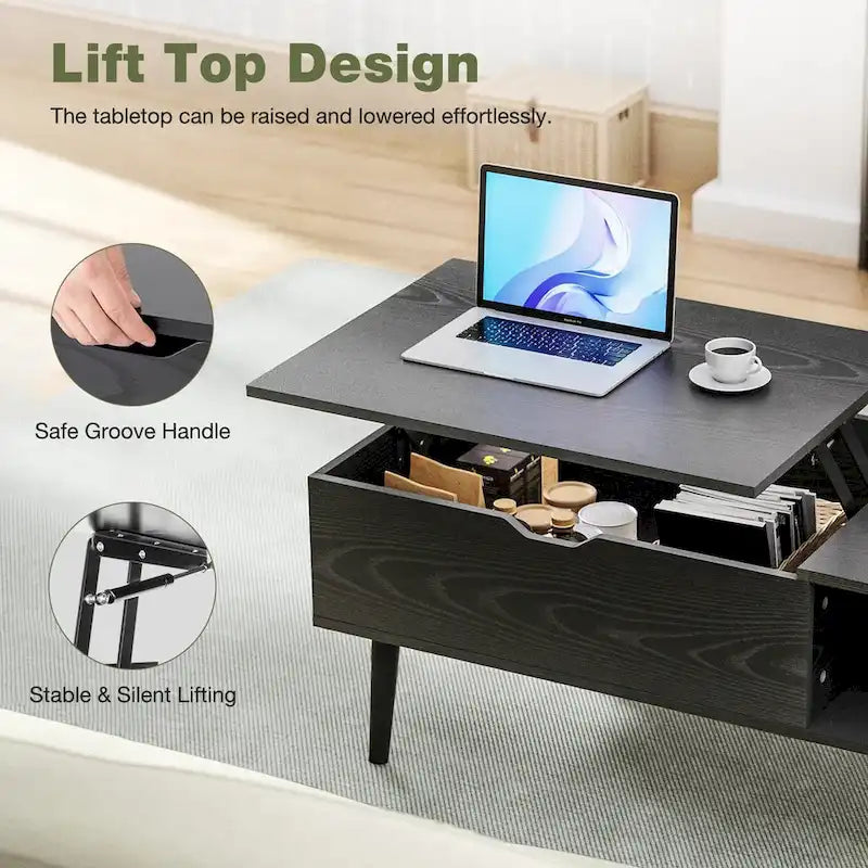 Lift Top Coffee Storage Wood Tables with Hidden Compartment Small Dining Desk for Home Living Room Office