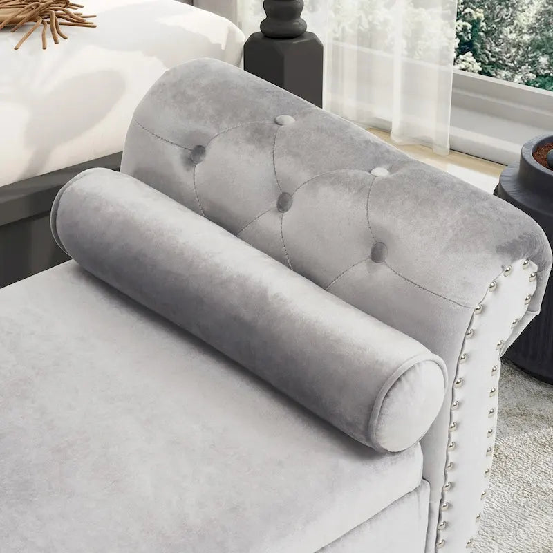 Velvet Storage Rectangular Bench With 1 Pillow, Ottoman For Living Rooms And Entryway
