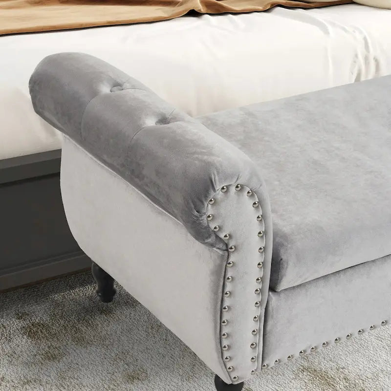 Velvet Storage Rectangular Bench With 1 Pillow, Ottoman For Living Rooms And Entryway