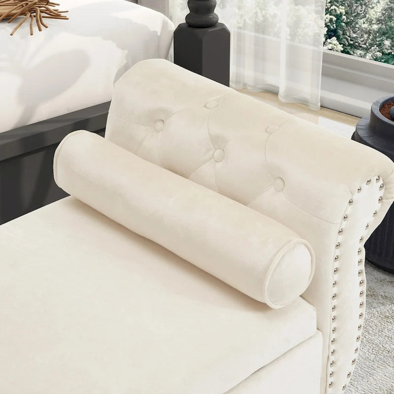 Velvet Storage Rectangular Bench With 1 Pillow, Ottoman For Living Rooms And Entryway