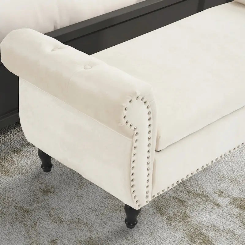 Velvet Storage Rectangular Bench With 1 Pillow, Ottoman For Living Rooms And Entryway