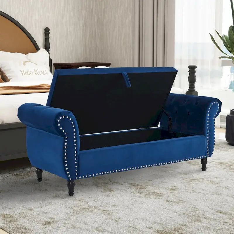 Velvet Storage Rectangular Bench With 1 Pillow, Ottoman For Living Rooms And Entryway