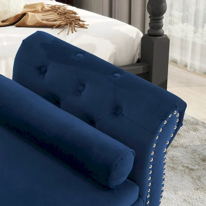 Velvet Storage Rectangular Bench With 1 Pillow, Ottoman For Living Rooms And Entryway