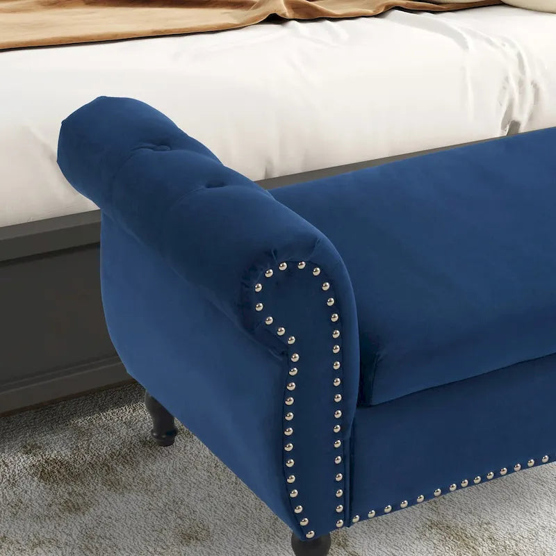 Velvet Storage Rectangular Bench With 1 Pillow, Ottoman For Living Rooms And Entryway