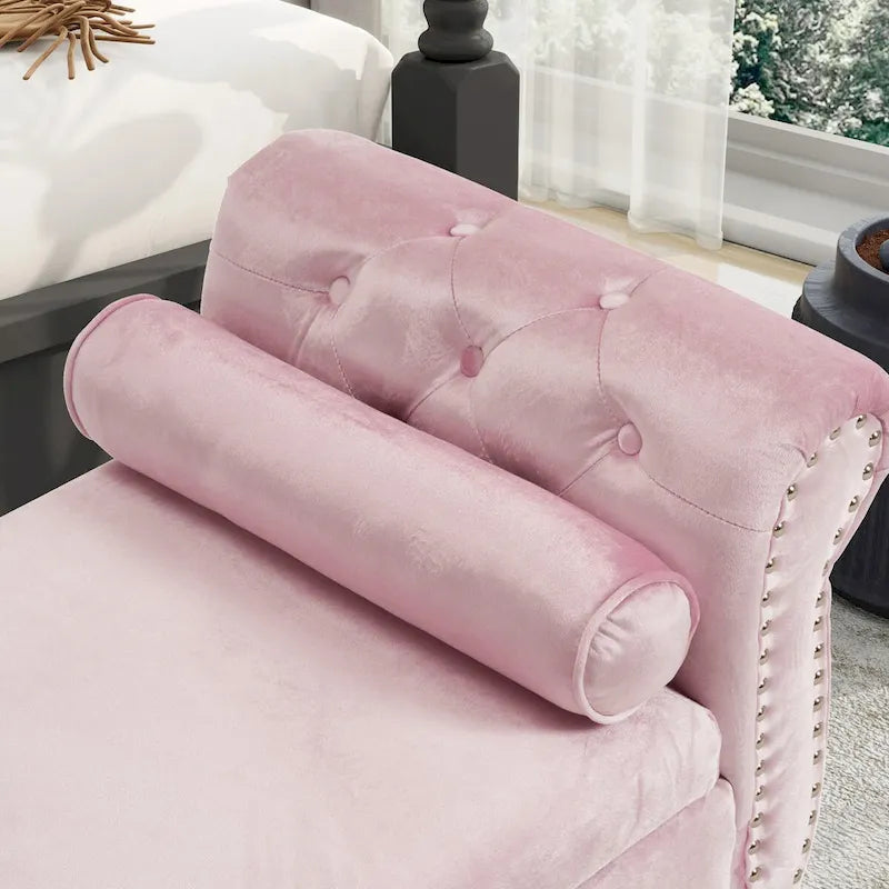 Velvet Storage Rectangular Bench With 1 Pillow, Ottoman For Living Rooms And Entryway