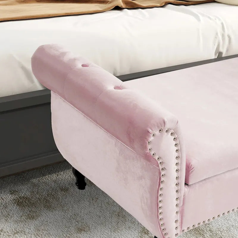 Velvet Storage Rectangular Bench With 1 Pillow, Ottoman For Living Rooms And Entryway