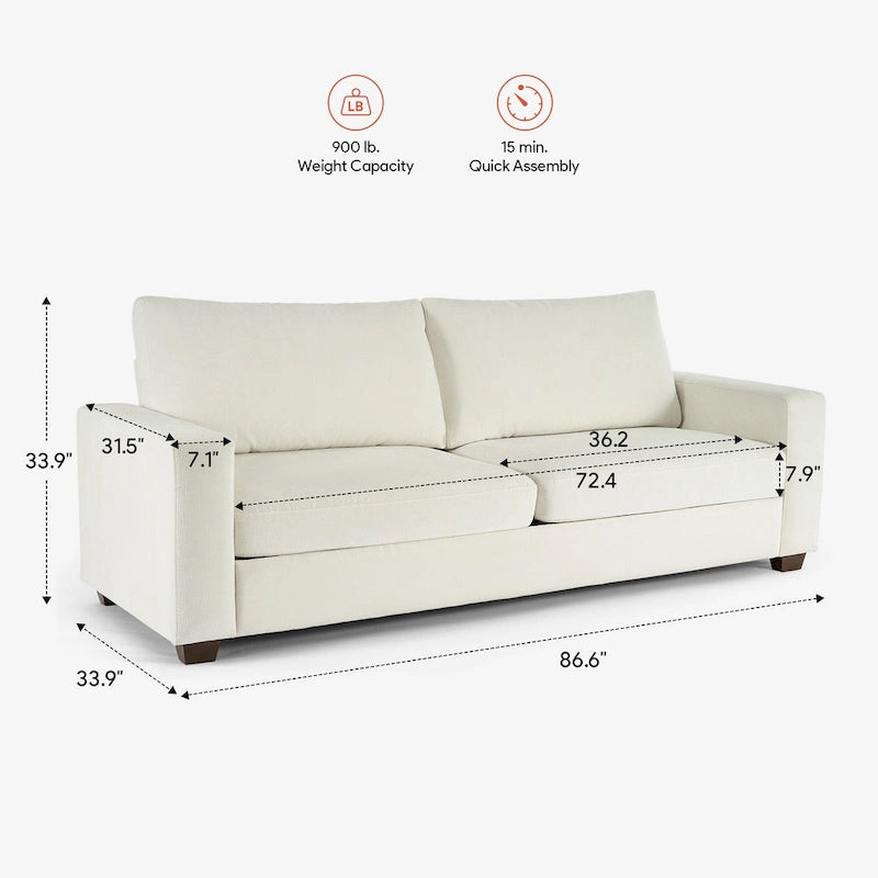 86.6 Upholstered Sofa Couch for Living Room 3-Seater Sofa