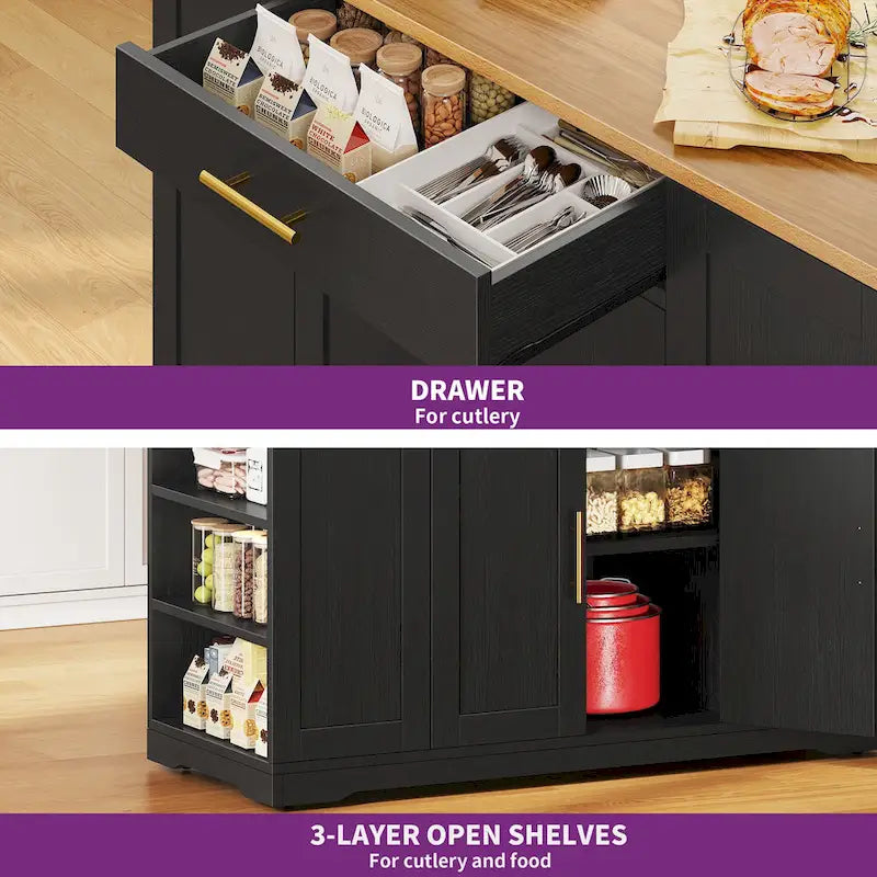 53-inch Rolling Kitchen Island Portable Mobile Kitchen Cart